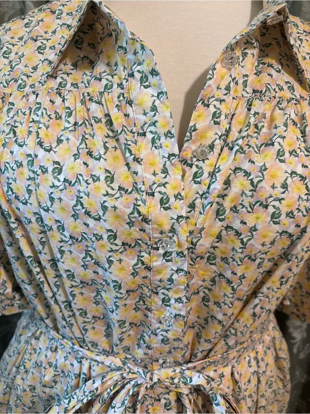 Ivy City Co Yellow Floral Button-Front Tie Waist Midi Dress - Picture 2 of 4